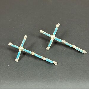 Zuni 925 Sterling Silver Pin Point Turquoise Cross Earrings